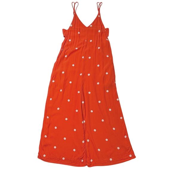 Free People Dream Big Polka Dot Jumpsuit Small Red Wide Leg Flowy Boho - Picture 2 of 9